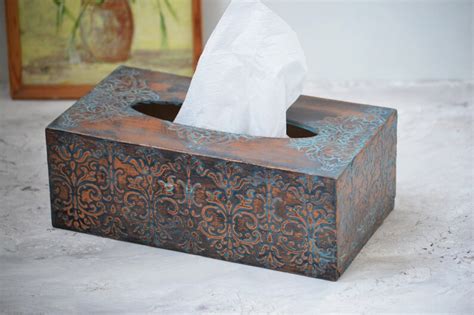 vintage metal art tissue box cover|decorative rectangular tissue box cover.